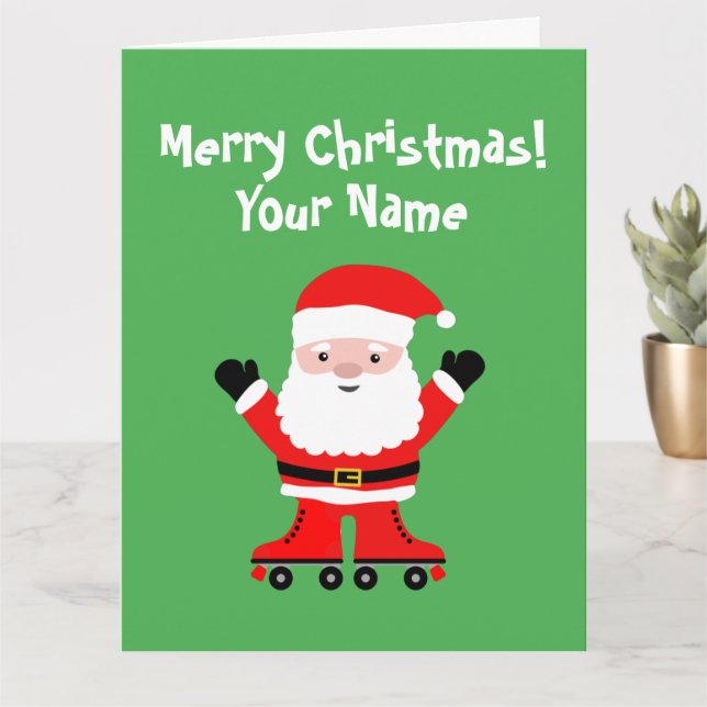 Tarjeta Funny Santa Claus en los Navidades de patines (Planta pequeña)