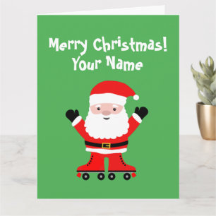 Tarjeta Funny Santa Claus en los Navidades de patines