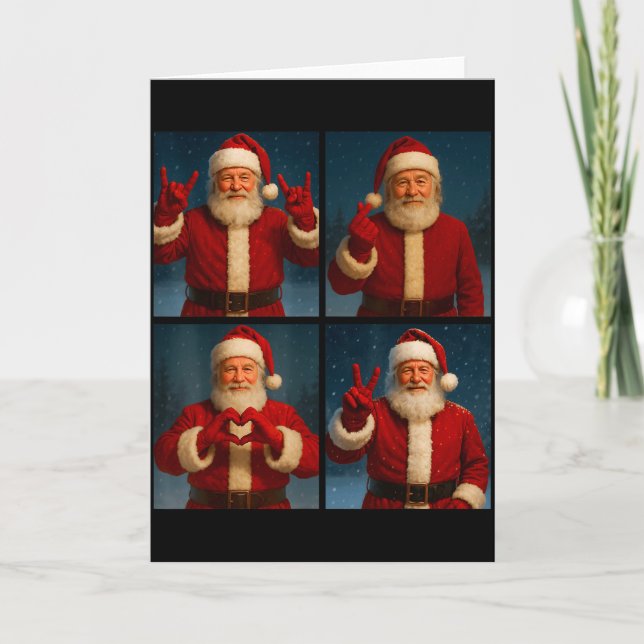 Tarjeta Funny Santa Claus Heart And Peace Sign Retro Chris (Anverso)