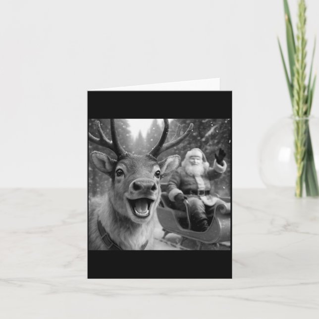 Tarjeta Funny Santa Claus In Sleigh With Reindeer Christma (Anverso)