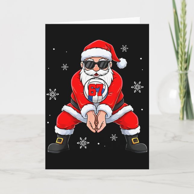Tarjeta Funny Santa Claus Playing Volleyball Six Seven Chr (Anverso)
