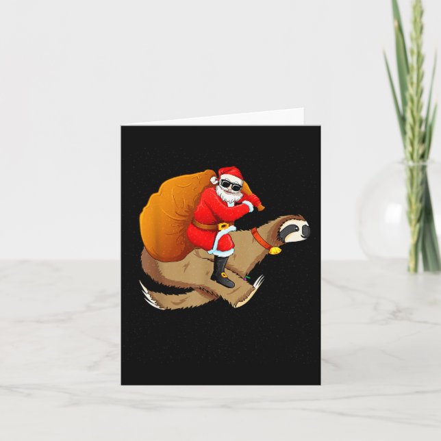 Tarjeta Funny Santa Claus Riding Sloth Christmas Boys Men  (Anverso)