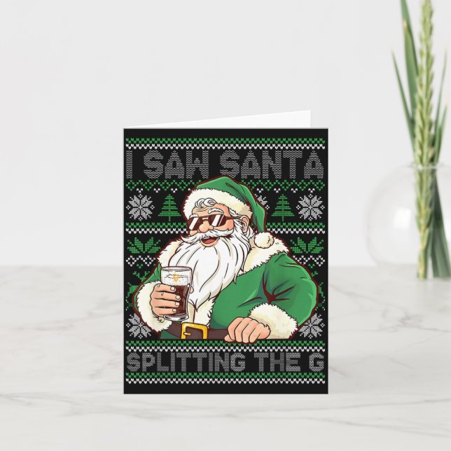 Tarjeta Funny Santa Drinking Beer Splitting G Christmas Ad (Anverso)