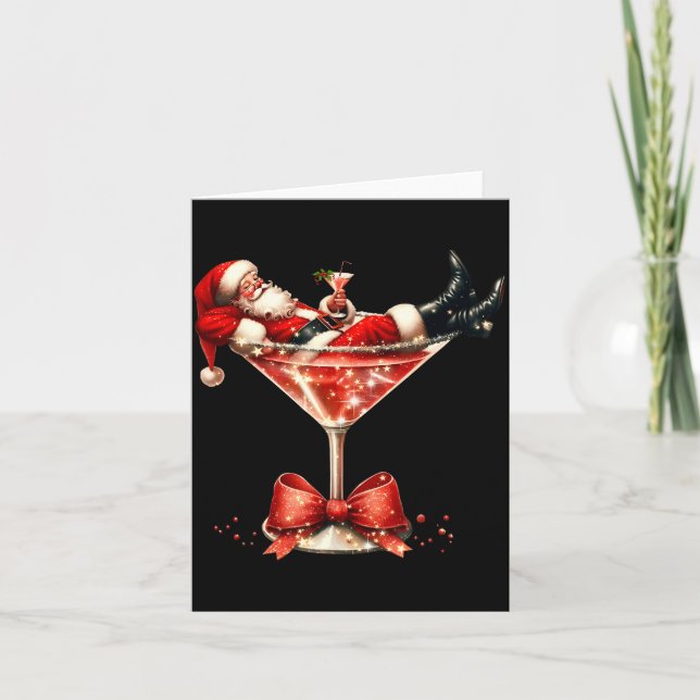Tarjeta Funny Santa Drinking Martini Christmas Humor Men W (Anverso)