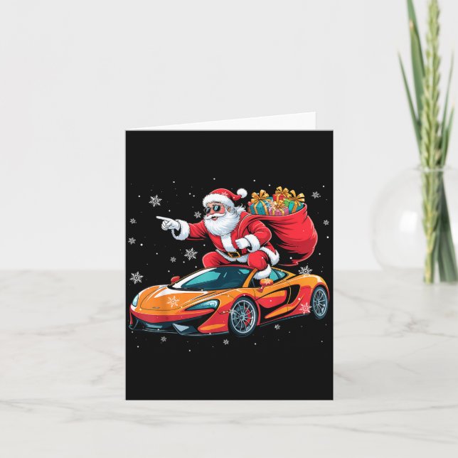 Tarjeta Funny Santa Driving Srt Car Xmas Pajama Christmas  (Anverso)
