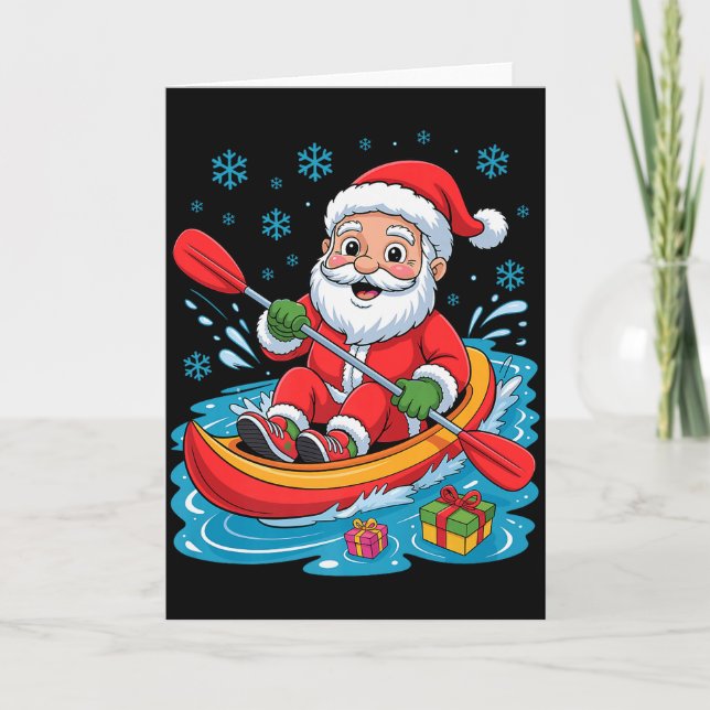 Tarjeta Funny Santa Kayaking Lover Holiday Christmas Xmas  (Anverso)