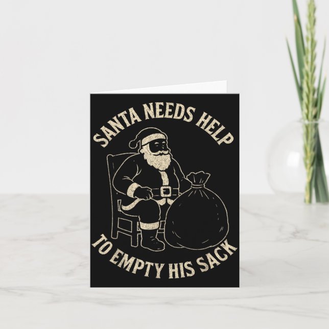 Tarjeta Funny Santa Needs Help To Empty His Sack Adult Hum (Anverso)