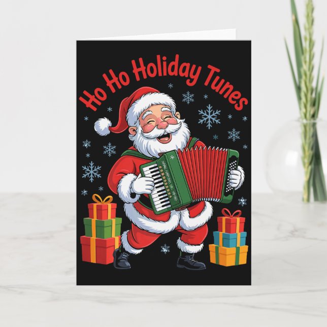 Tarjeta Funny Santa Playing Accordion Holiday Chrismas Xma (Anverso)