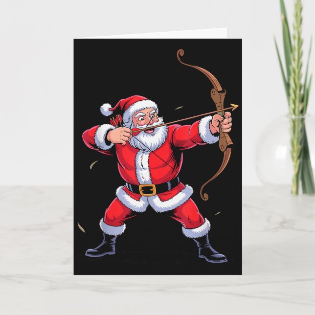 Tarjeta Funny Santa Playing Archery Holiday Christmas Xmas (Anverso)