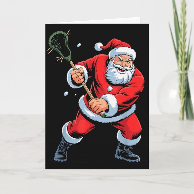 Tarjeta Funny Santa Playing Lacrosse Holiday Christmas Xma (Anverso)