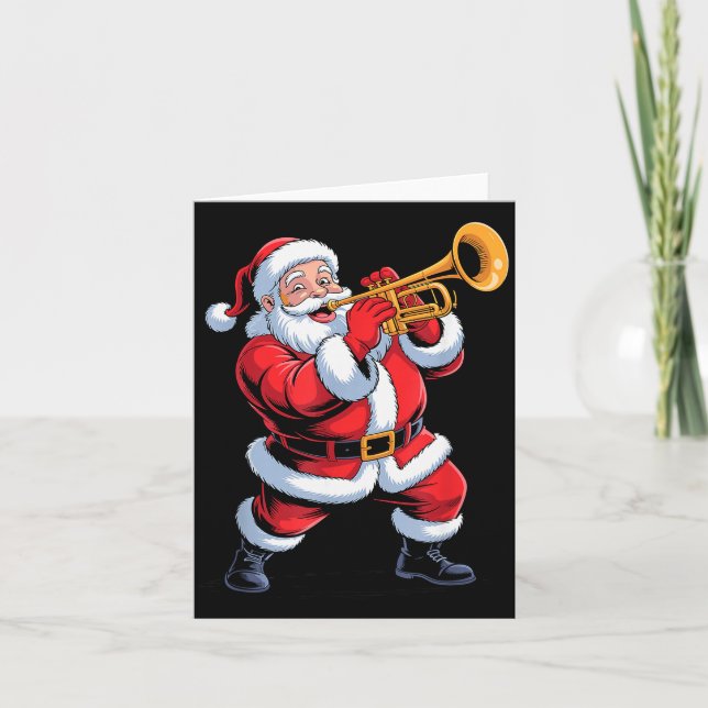 Tarjeta Funny Santa Playing Trumpet Holiday Chrismas Xmas  (Anverso)