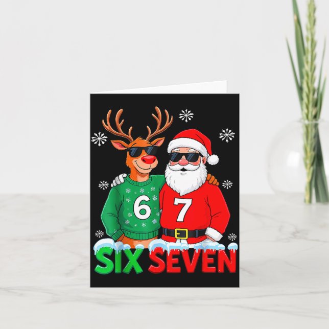 Tarjeta Funny Santa Reindeer 6 7 Christmas Meme Six Seven  (Anverso)