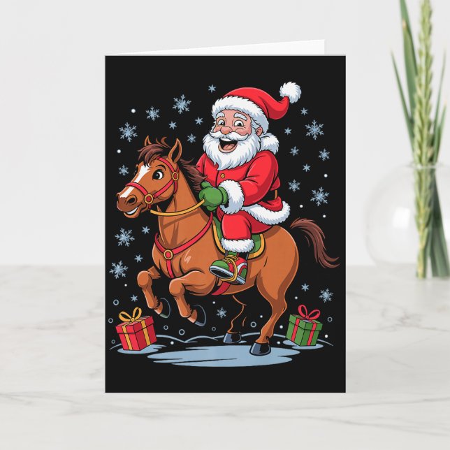 Tarjeta Funny Santa Riding Horse Equestrian Christmas Xmas (Anverso)