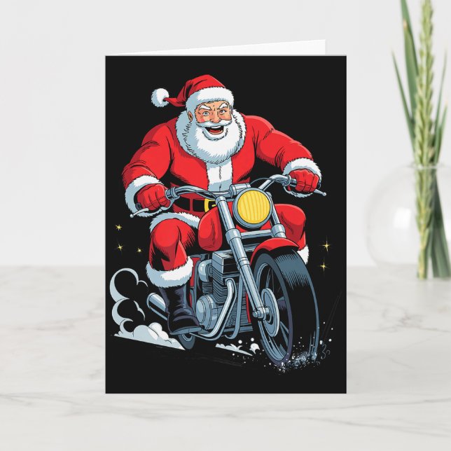 Tarjeta Funny Santa Riding Motorcycle Holiday Christmas Xm (Anverso)