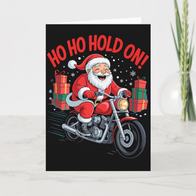 Tarjeta Funny Santa Riding Motorcycle Holiday Christmas Xm (Anverso)