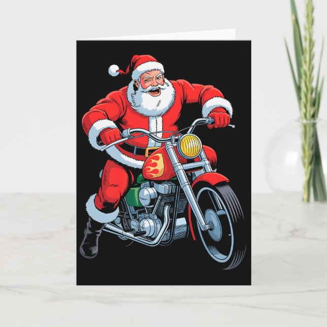 Tarjeta Funny Santa Riding Motorcycle Holiday Christmas Xm (Anverso)