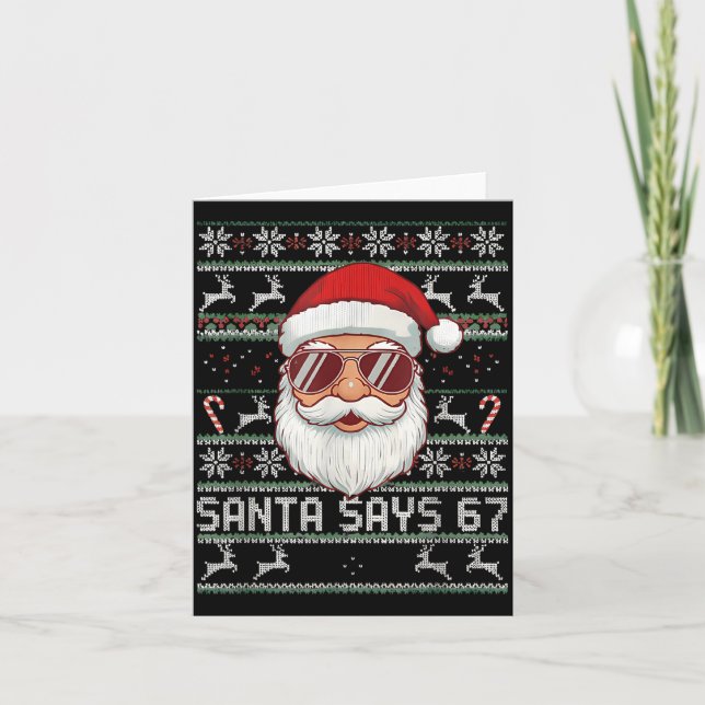 Tarjeta Funny Santa Says 67 Ugly Christmas Sweater  (Anverso)