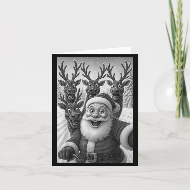 Tarjeta Funny Santa Selfie With Reindeer Christmas  (Anverso)