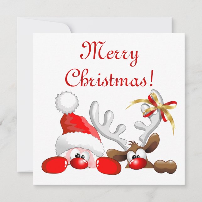 Tarjeta Funny Santa y Personalizado de renos (Anverso)