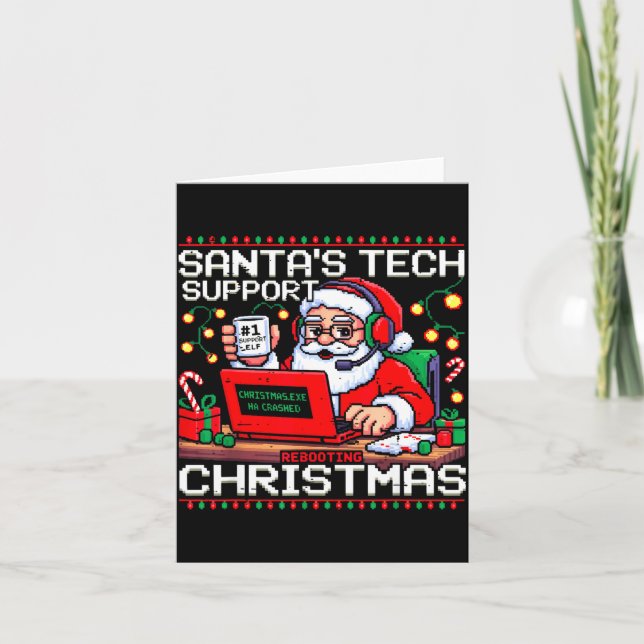 Tarjeta Funny Santa's Tech Suprt Rebooting Christmas Ugly  (Anverso)