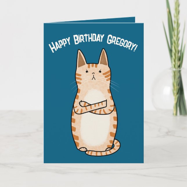 Tarjeta Funny Sarcástico Grumpy Naranja Cat Cumpleaños (Anverso)