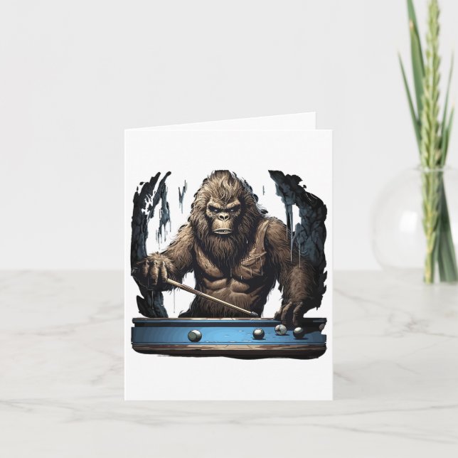Tarjeta Funny Sasquatch Bigfoot Jugando Billiards (Anverso)