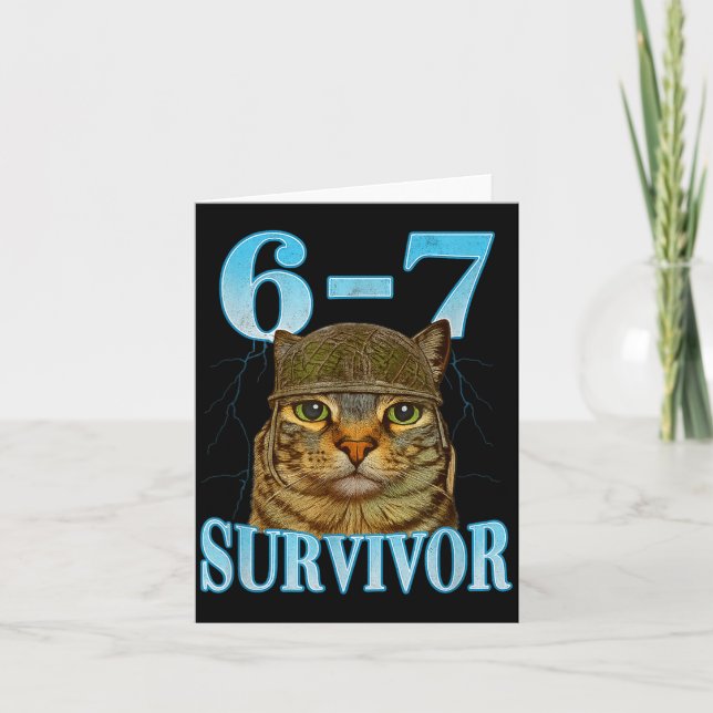 Tarjeta Funny Saying 67 Cats Tummy Ache Survivor Cat Meme  (Anverso)