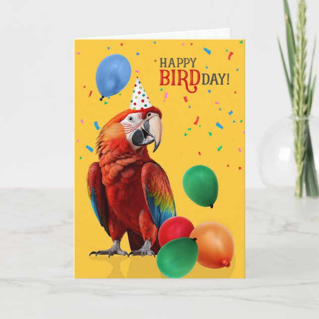 Tarjeta Funny Scarlet Macaw Parrot Birthday (Anverso)