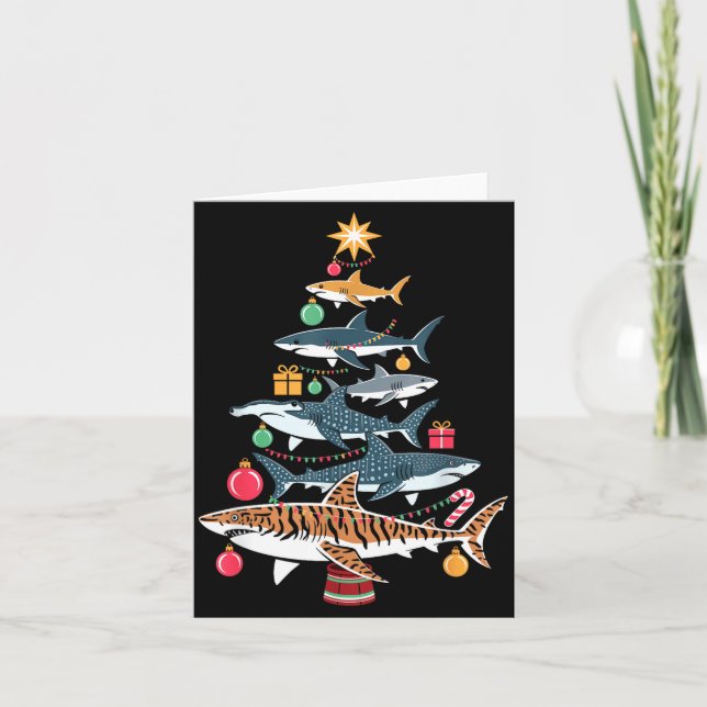 Tarjeta Funny Shark Christmas Tree  (Anverso)
