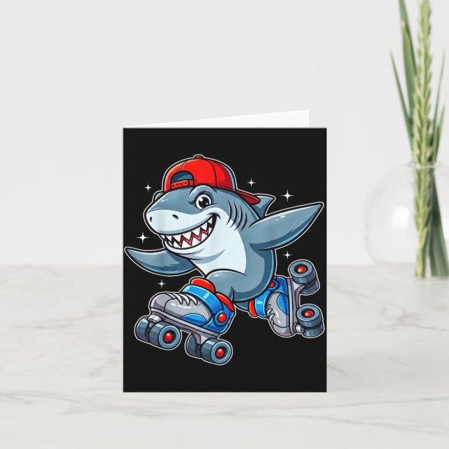 Tarjeta Funny Shark On Roller Skates Cute Cool Skater Anim (Anverso)