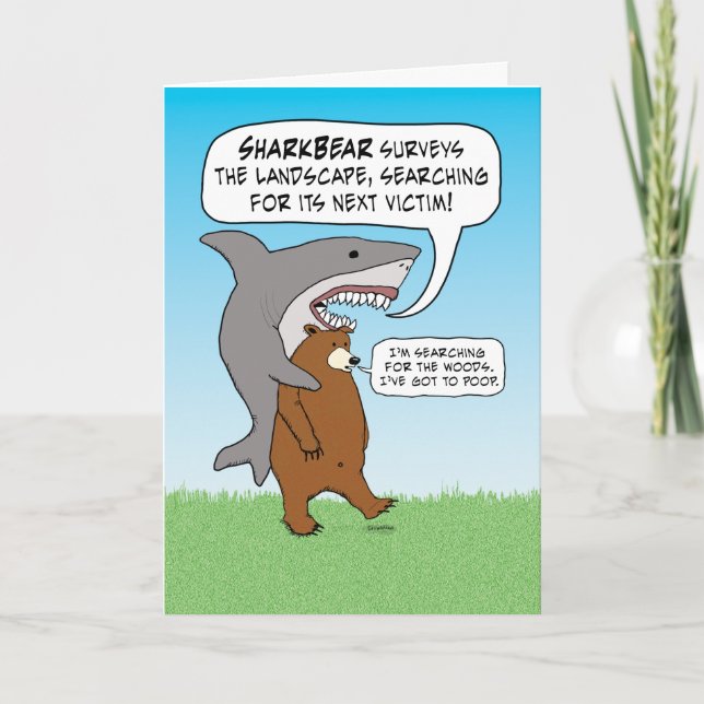 Tarjeta Funny Shark y Bear Quest Cumpleaños (Anverso)