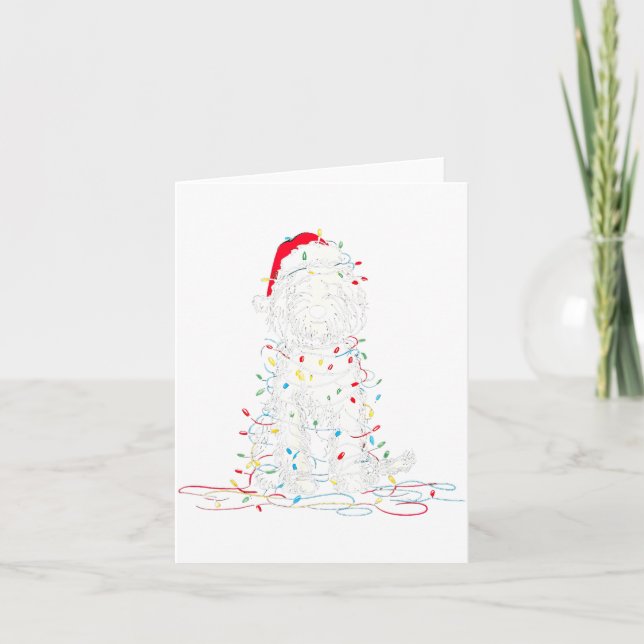 Tarjeta Funny Sheepadoodle Christmas Graphics Dog Lights L (Anverso)