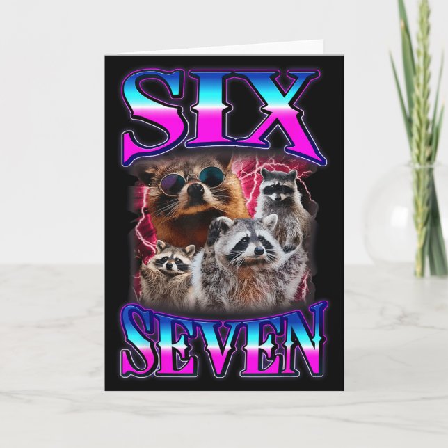 Tarjeta Funny Six Seven 67 Meme 67 Racoon Meme Bootleg Gra (Anverso)
