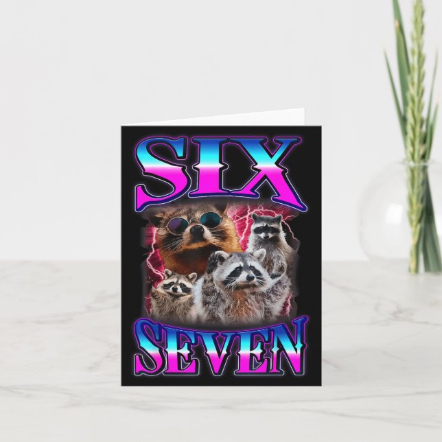 Tarjeta Funny Six Seven 67 Meme 67 Racoon Meme Bootleg Gra (Anverso)