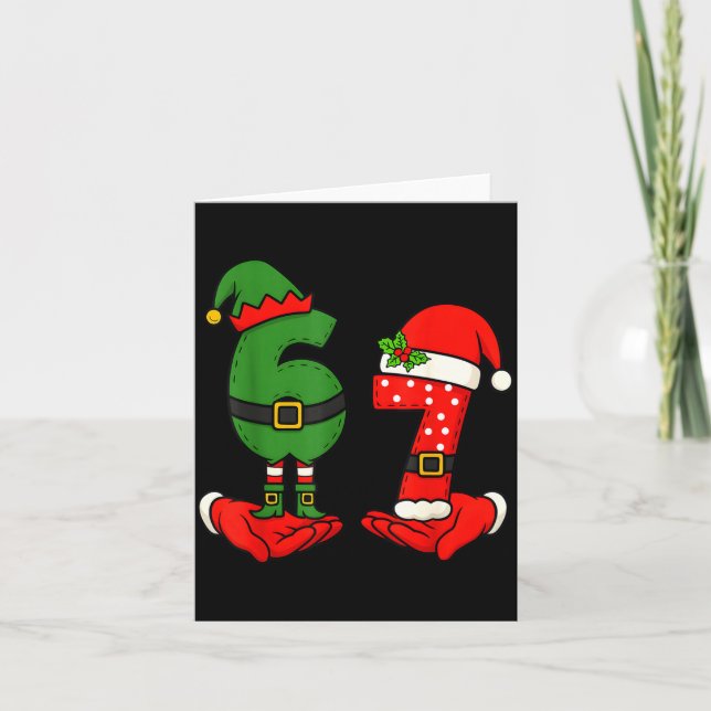 Tarjeta Funny Six Seven 67 Meme 6 7 Christmas Elf Hand Boy (Anverso)