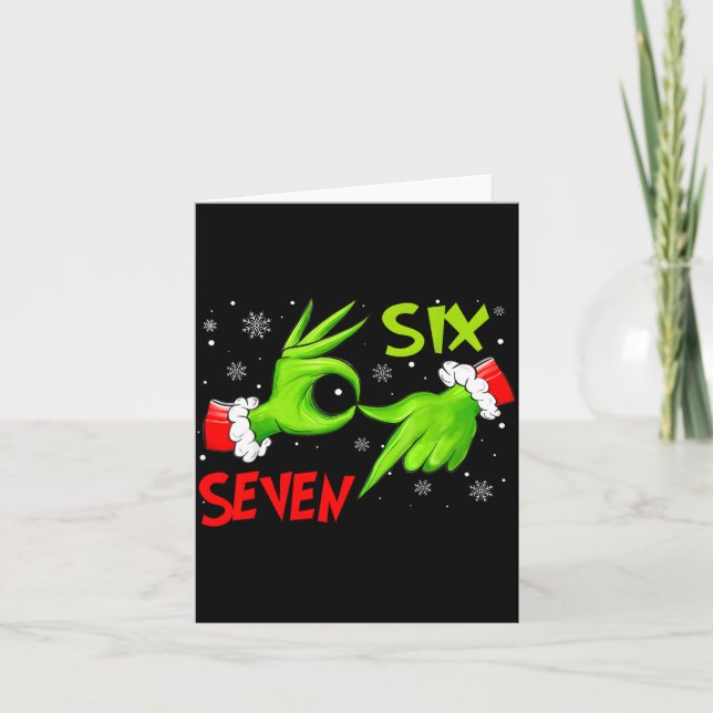 Tarjeta Funny Six Seven 67 Meme 6 7 Christmas Elf Hand Boy (Anverso)