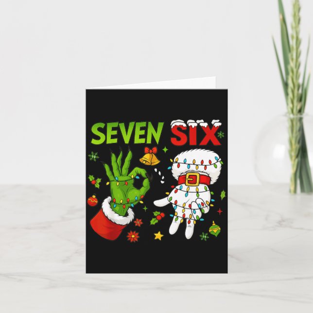 Tarjeta Funny Six Seven 67 Meme 6 7 Christmas Elf Hand Boy (Anverso)