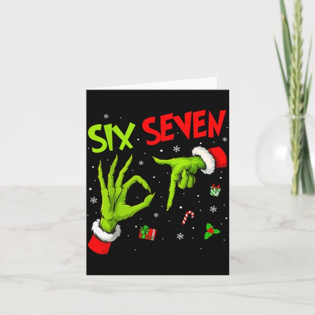 Tarjeta Funny Six Seven 67 Meme 6 7 Christmas Elf Hand Boy (Anverso)