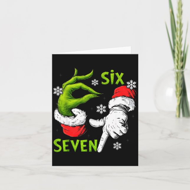 Tarjeta Funny Six Seven 67 Meme 6 7 Christmas Elf Hand Boy (Anverso)