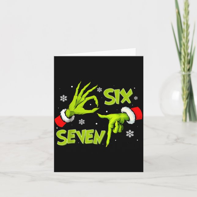 Tarjeta Funny Six Seven 67 Meme 6 7 Christmas Elf Hand Boy (Anverso)