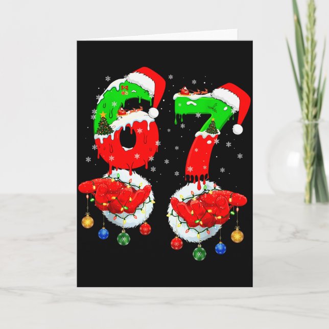 Tarjeta Funny Six Seven 67 Meme 6 7 Christmas Santa Hand B (Anverso)