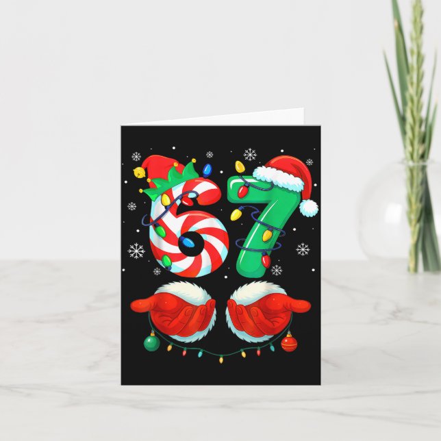 Tarjeta Funny Six Seven 67 Meme 6 7 Christmas Santa Hand B (Anverso)