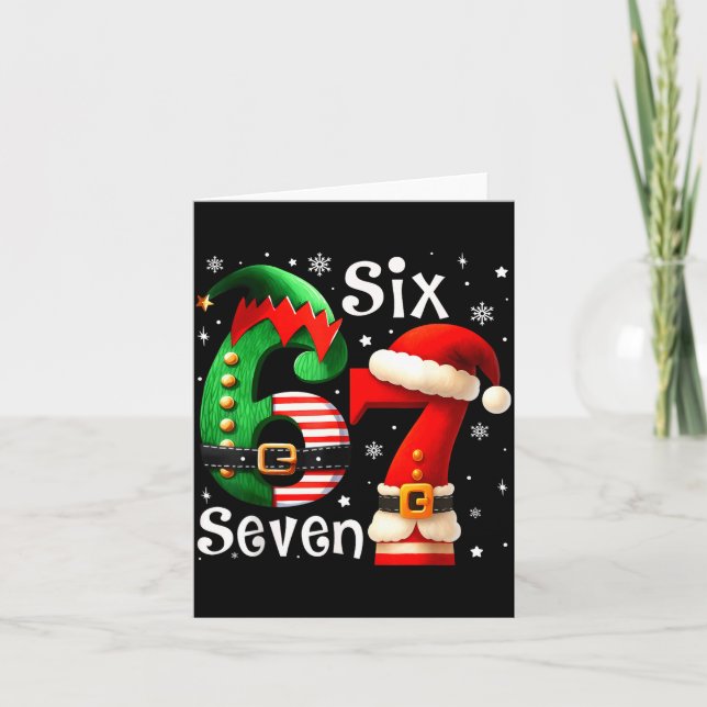 Tarjeta Funny Six Seven 67 Meme 6 7 Elf Santa Christmas Pa (Anverso)