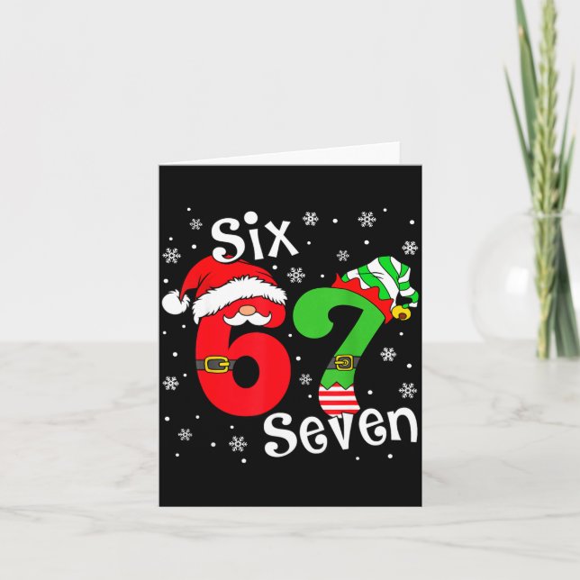 Tarjeta Funny Six Seven 67 Meme 6 7 Elf Santa Christmas Pa (Anverso)