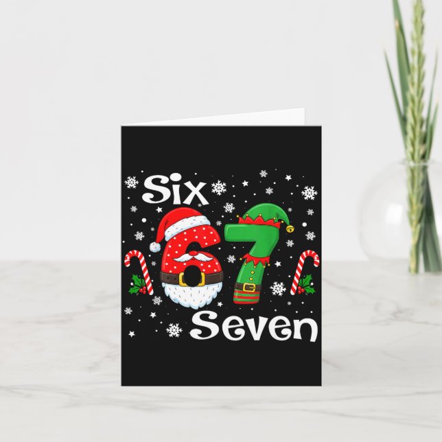 Tarjeta Funny Six Seven 67 Meme 6 7 Elf Santa Christmas Pa (Anverso)