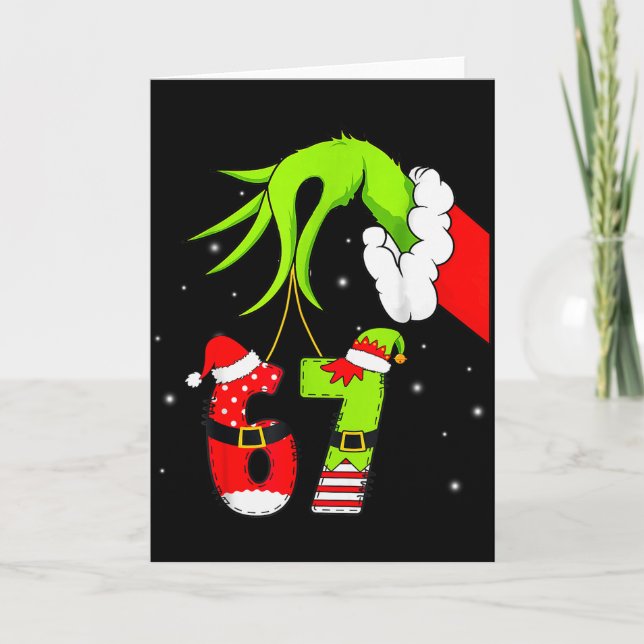 Tarjeta Funny Six Seven 67 Meme 6 7 Elf Santa Christmas Pa (Anverso)