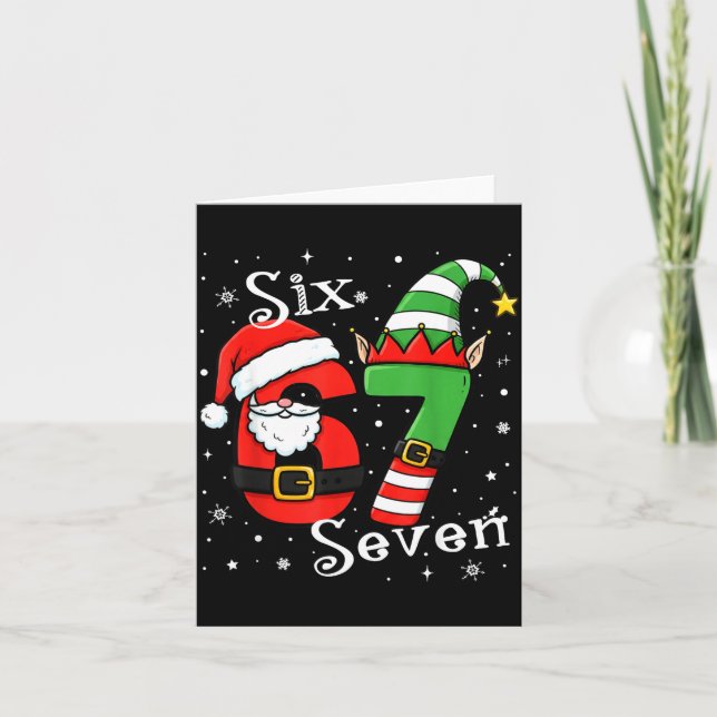 Tarjeta Funny Six Seven 67 Meme 6 7 Elf Santa Christmas Pa (Anverso)