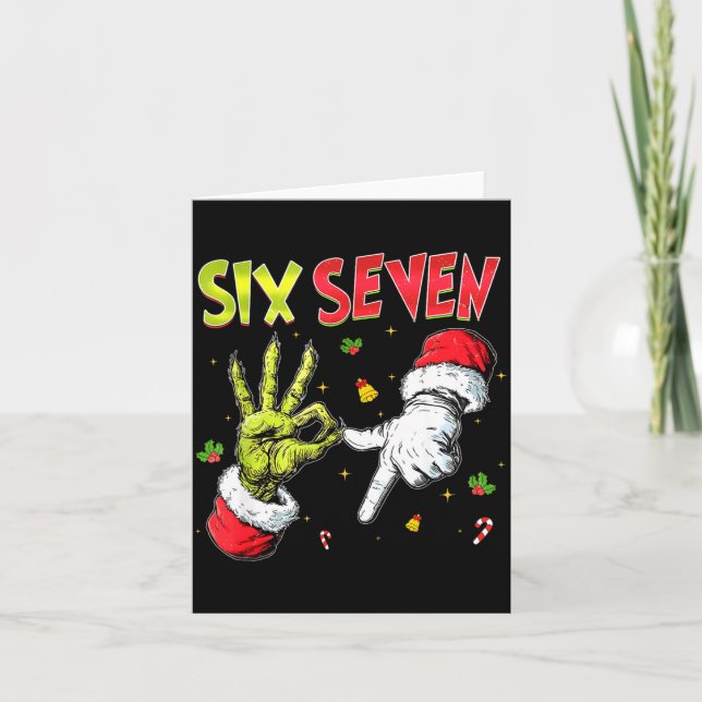Tarjeta Funny Six Seven 67 Meme Monster Santa Christmas Pa (Anverso)