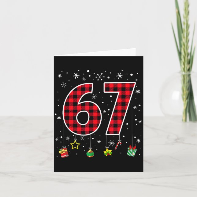 Tarjeta Funny Six Seven 6 7 Meme 67 Christmas Red Plaid Xm (Anverso)