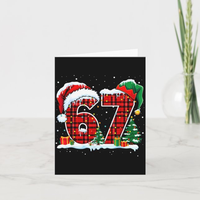Tarjeta Funny Six Seven 6 7 Meme 67 Christmas Red Plaid Xm (Anverso)